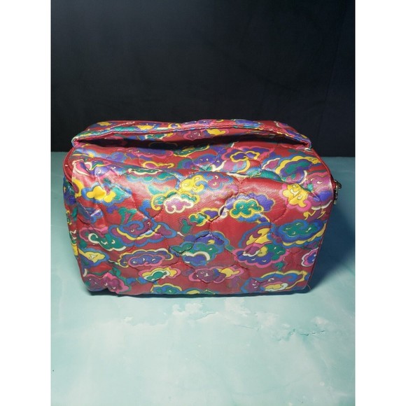 Oscar De La Renta Bag Red Blue Print Travel Organizer Vintage 90s Y2K - Picture 4 of 10